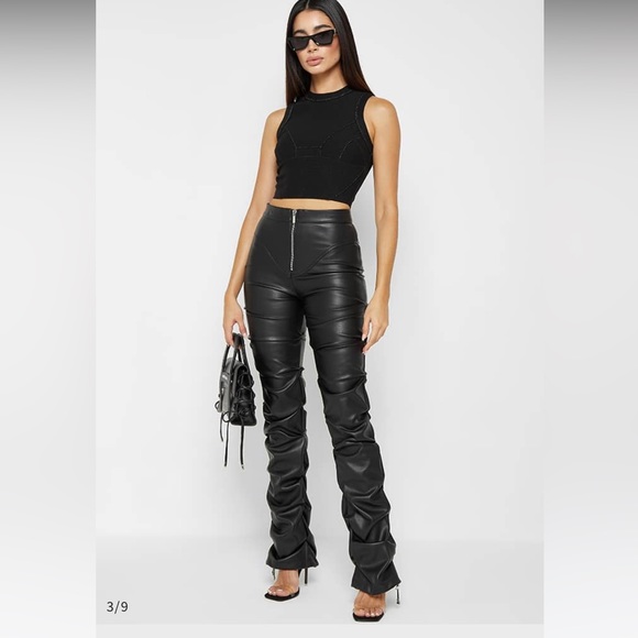 Maniere De Voir Pants - MANIERE DE VIOR Tacked Vegan Leather Flared Trouser Black Medium NWOT